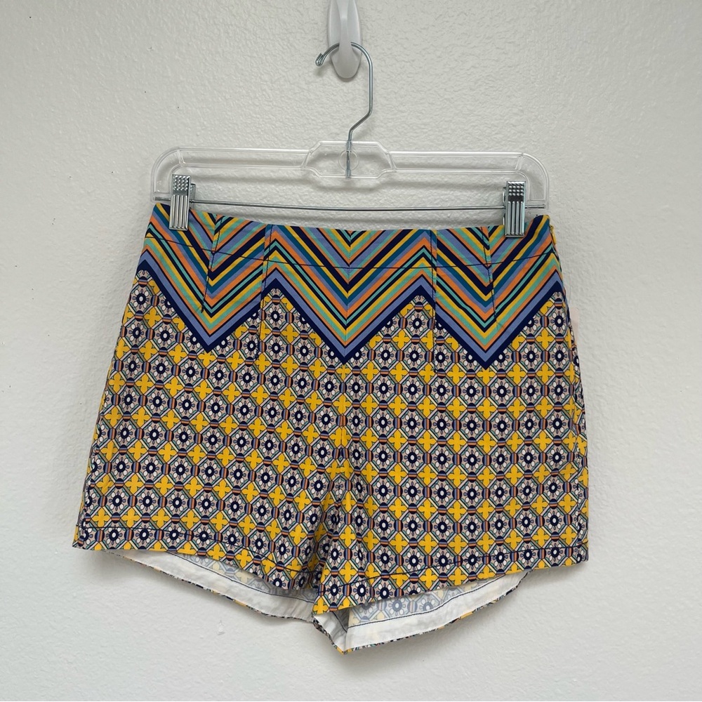 Anthropologie High Waist Yellow and Blue Geometric Shorts